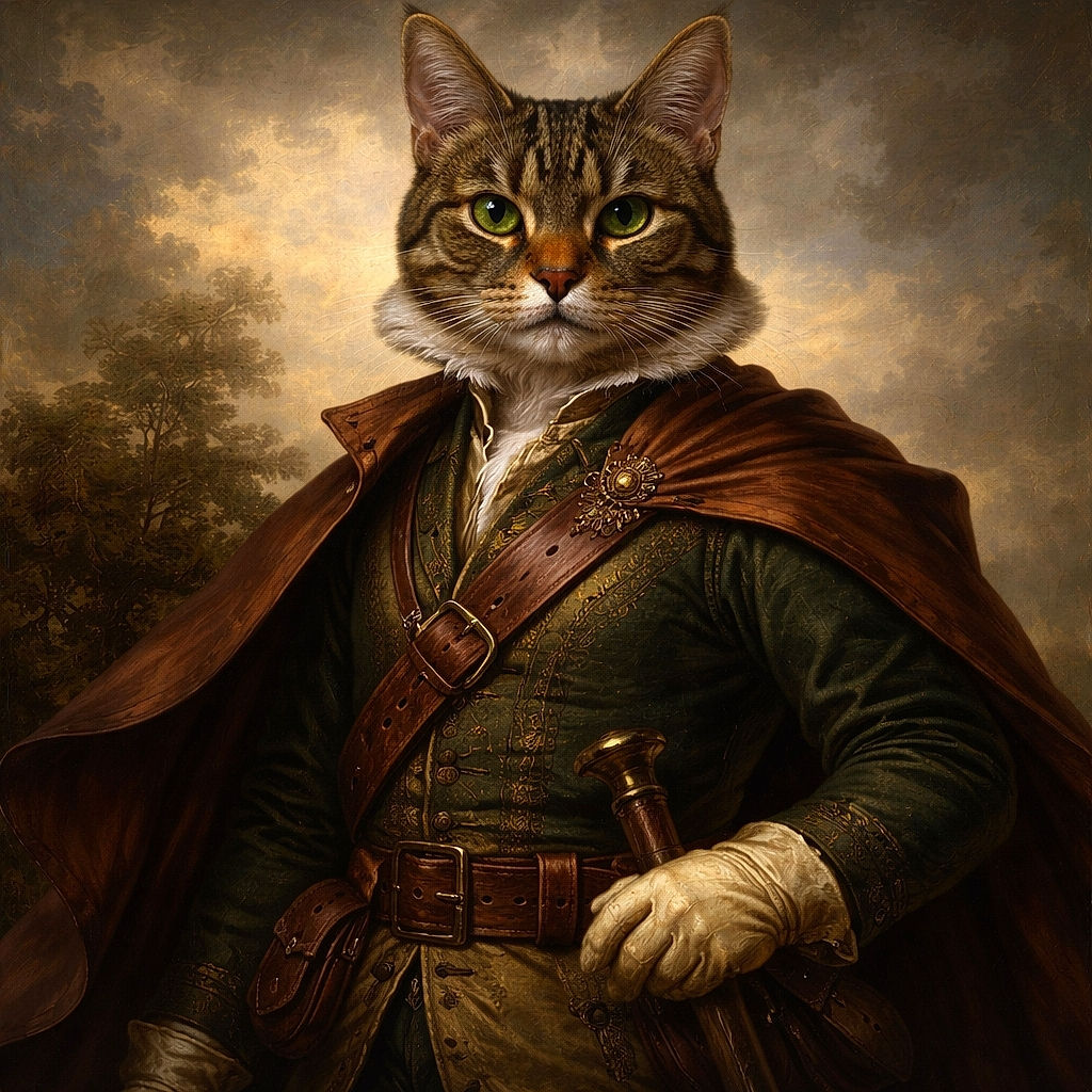 A majestic tabby cat lounges elegantly on a white cabinet, its green eyes staring intently at the camera. The cozy indoor setting with white wooden walls and soft lighting highlights the cat's striped fur and peaceful demeanor, making it the undisputed ruler of this quiet hallway.