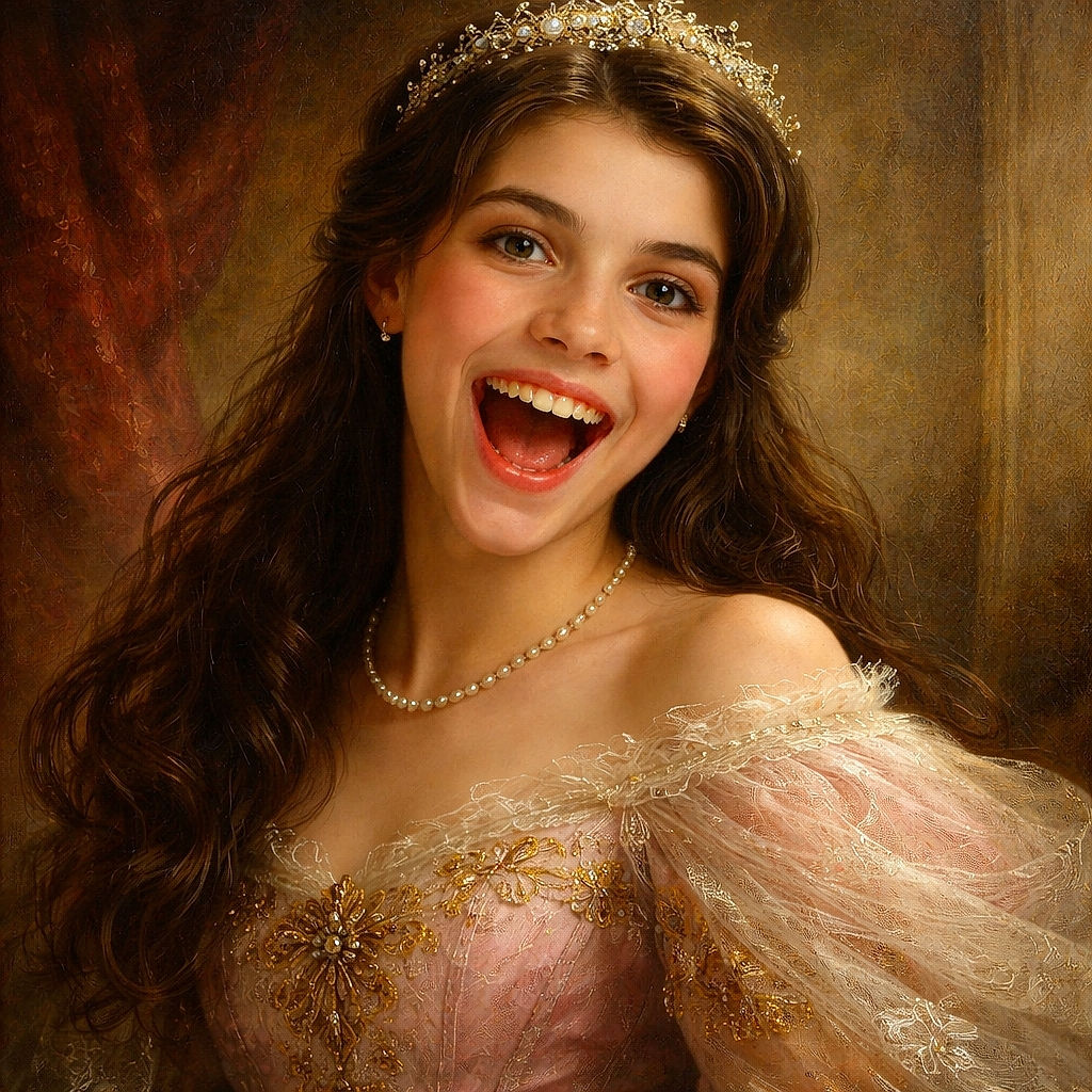 A joyful child with a big open-mouthed smile wearing colorful headphones, captured indoors with a slightly blurry effect and soft lighting, radiating pure excitement and energy.