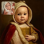 A charming baby wrapped snugly in a soft pink towel with a hood, gazing curiously at the camera while two adult hands gently hold the baby, creating a cozy and heartwarming scene.