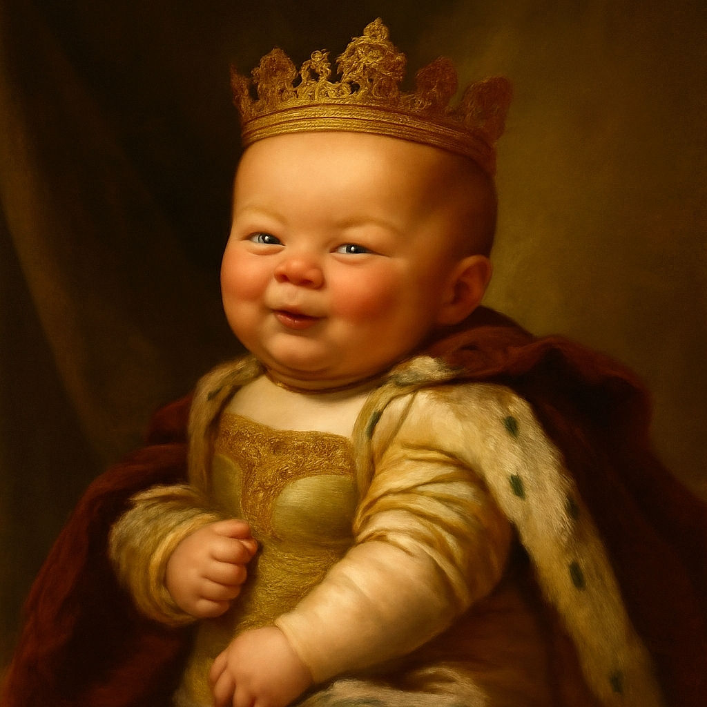 A chubby-cheeked baby in a diaper is nestled comfortably against a dark fabric, flashing a mischievous smile that could melt hearts, with soft natural light highlighting the smooth skin and tiny fingers curled gently.