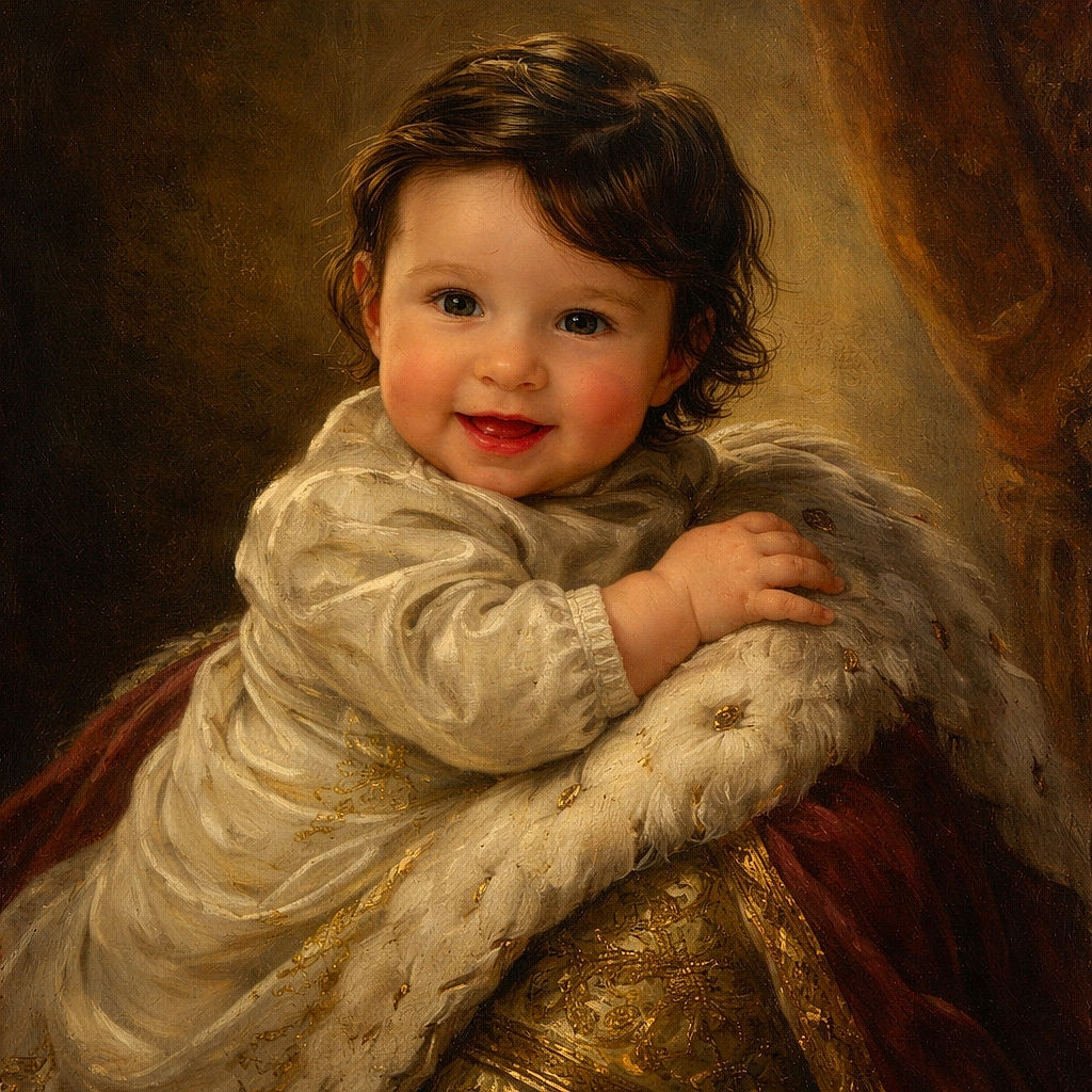 A squishy-cheeked baby grins at the camera while being held in a cozy, backlit living room — the adult's face peeks in from the side like a proud but slightly sunburned cameo. Sunlight floods through the window behind them, giving the scene a warm, dreamy glow as tiny fingers clutch a shoulder and everyone radiates soft, sleepy happiness.