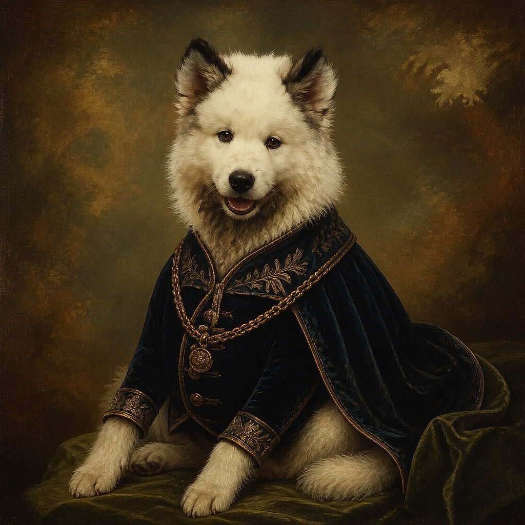 A fluffy white puppy stands proudly in the grass, looking like it just auditioned for the role of “tiny cloud with legs.” The photo is displayed inside a phone selection screen, complete with French buttons and plenty of dramatic black padding.