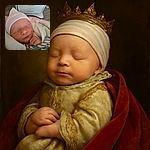 A peaceful newborn baby wrapped snugly in a hospital blanket with a striped cap, sleeping soundly with a tiny fist near the face, set against a softly blurred background of hospital furniture.