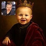 A cheerful baby in a dark onesie labeled 'sleepy little one' beams at the camera, gripping a textured cushion with a cozy Christmas tree softly glowing in the background, creating a warm holiday vibe.