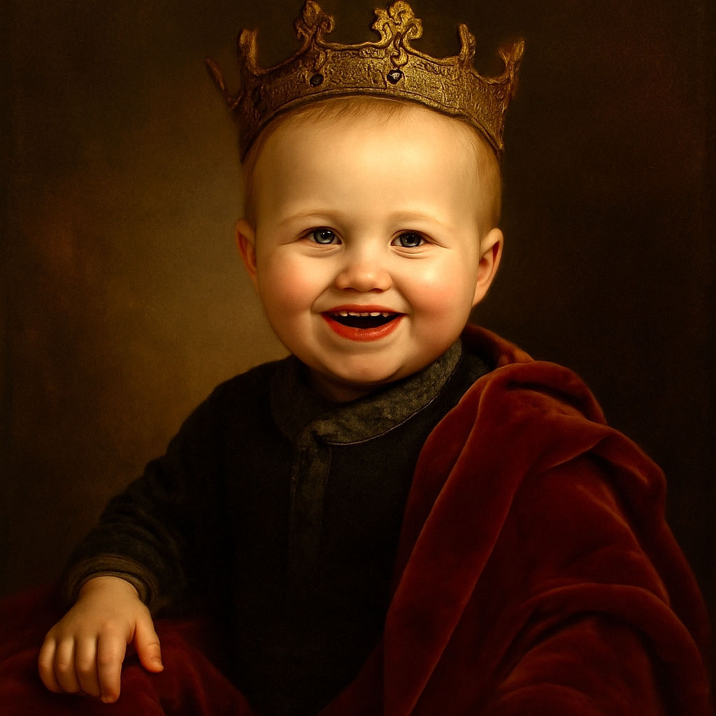A cheerful baby in a dark onesie labeled 'sleepy little one' beams at the camera, gripping a textured cushion with a cozy Christmas tree softly glowing in the background, creating a warm holiday vibe.