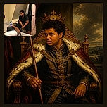 A young person sits in a bedroom looking intensely focused, while a reclining friend dramatically presents a glowing phone like it contains the secrets of the universe. The cozy room, open door, hanging clothes, and blanket-covered bed complete this wonderfully casual behind-the-scenes moment.