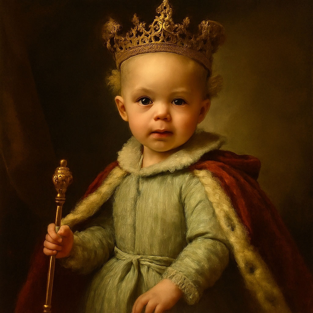 A curious toddler with adorable curly hair stands confidently indoors wearing a light green striped romper, holding a bright pink sippy cup, with a cozy couch and soft sunlight casting gentle shadows in the background.