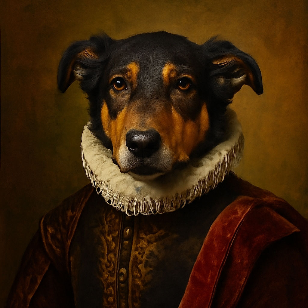 A charming dog with soulful eyes sits patiently on a patch of grass in a backyard, framed by a wire fence and some greenery, looking like it's waiting for a treat or a belly rub.