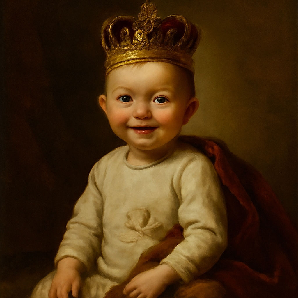 A cute baby with bright eyes and a toothy smile sits comfortably in a crib, wrapped partially in a green blanket and holding a beige cloth, with a white textured wall and crib bars in the background.