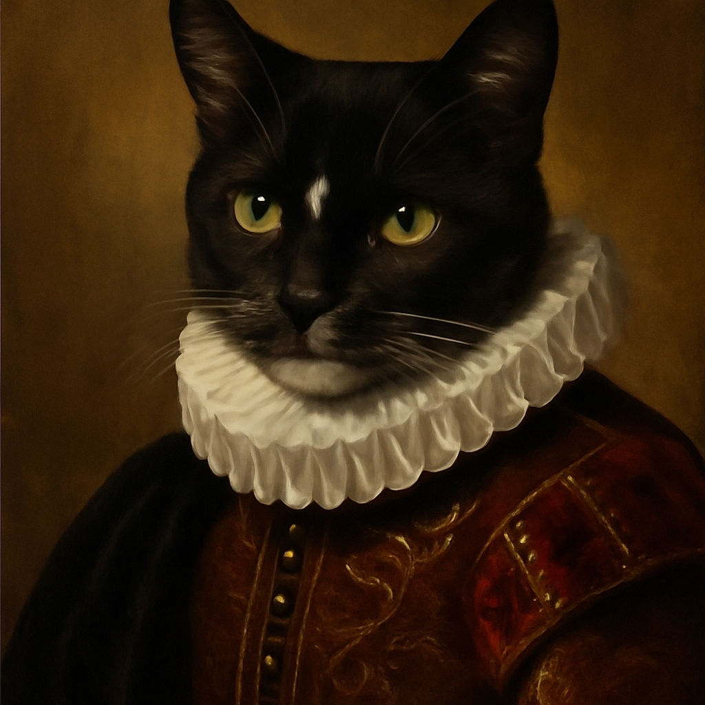 A close-up photo of a black and white cat with striking green eyes, resting on a light blue surface. The background shows a cozy indoor setting with a lamp and some flowers, creating a warm and homely atmosphere.