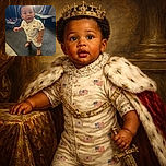 A curious toddler standing barefoot on a patterned carpet, wearing a cute USA-flag printed outfit, with a slightly surprised expression and bright eyes, illuminated by soft natural light coming from behind.