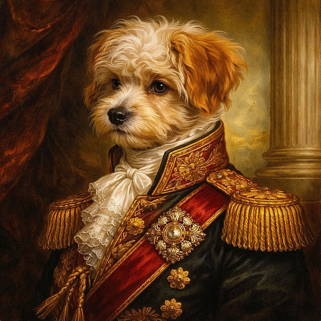 A fluffy tan puppy in a bright red shirt peeks out from a cozy sherpa blanket in a shopping cart, giving a rueful side-eye like it knows it’s the cutest item in the store.