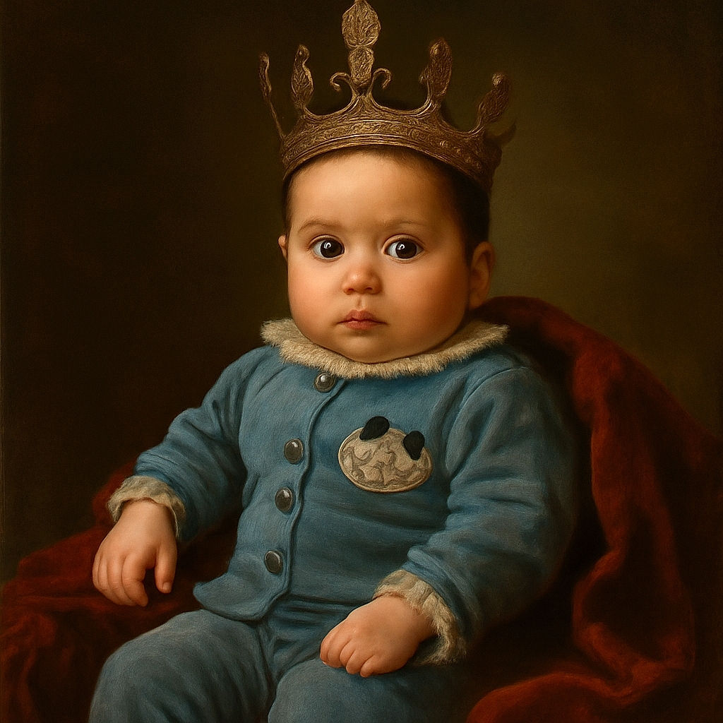 A wide-eyed baby dressed in cozy blue pajamas featuring a Mickey Mouse patch lounges comfortably in a cushy car seat lined with a soft blue blanket, looking curiously at the camera amidst a warm home setting.