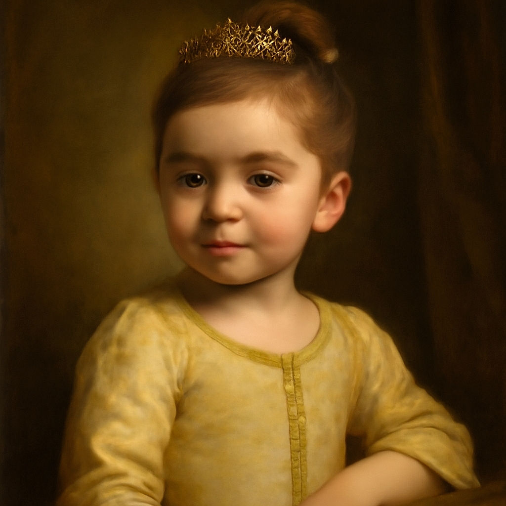Two toddlers are caught in a candid moment indoors; one in the foreground wearing a yellow shirt with a purple bow, slightly blurred but smiling, and another in the background reaching over a table, with toys and a TV visible in the cozy living room.