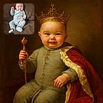 A chubby-cheeked baby in a cozy penguin-themed onesie lounges on a brown couch, flashing a tiny wave and a cheeky smile, while the comfy cushions provide the perfect throne for this adorable little ruler.