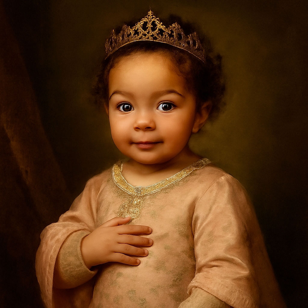 A wide-eyed baby wrapped in cozy blankets looks curiously at the camera while a gentle hand supports their chin, adding a touch of warmth and care to the intimate moment.