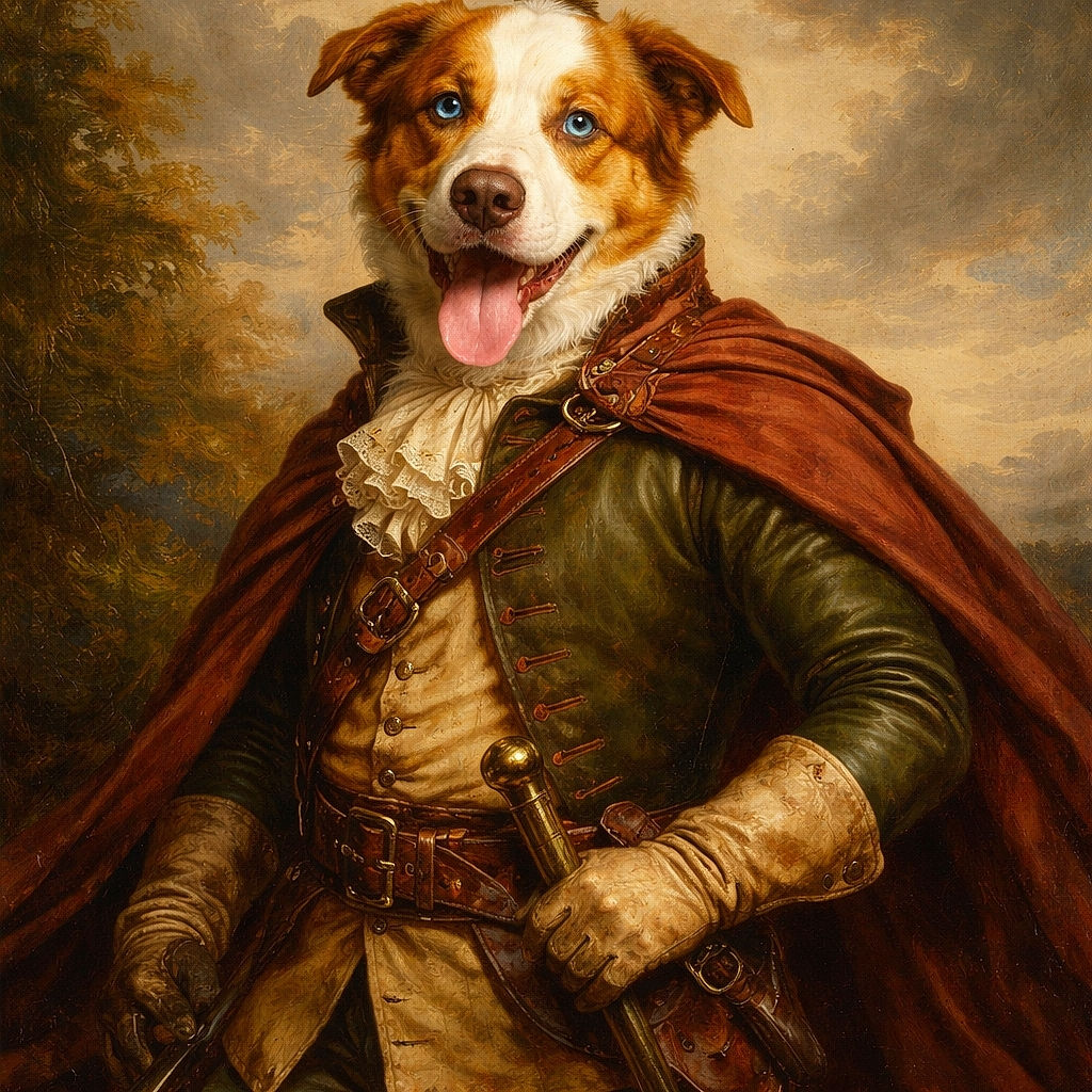 A happy dog with striking bright blue eyes and a big pink tongue sticking out looks up eagerly from a textured concrete floor in a cornered room, radiating pure joy and playful energy.