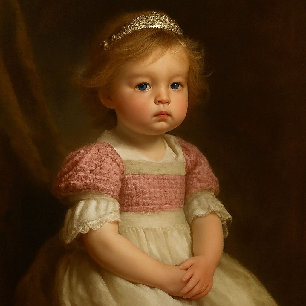 A serious-faced toddler with curly blonde hair wearing a red and white checkered shirt sits buckled up in a car seat, holding a colorful bag with cherry prints, looking like they're on a quiet road trip adventure.