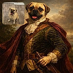A cheerful tan dog with a red collar sits on a textured wooden floor, looking up with a happy, tongue-out expression as if ready for a treat or a belly rub.