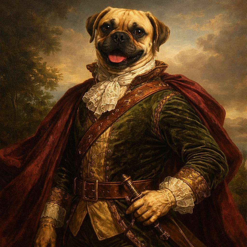 A cheerful tan dog with a red collar sits on a textured wooden floor, looking up with a happy, tongue-out expression as if ready for a treat or a belly rub.