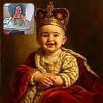 A joyful baby sitting in a high chair with a blue padded backrest, grinning widely with food remnants on the face, hands resting on a light blue tray, natural light coming through window blinds in the background.