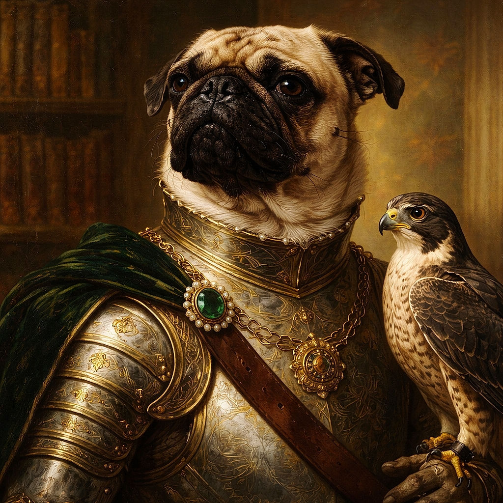 A squishy-faced pug lounges like a tiny grumpy monarch on a pile of colorful blankets while a TV blurs in the background — equal parts regal and exhausted, plotting a nap or world domination.