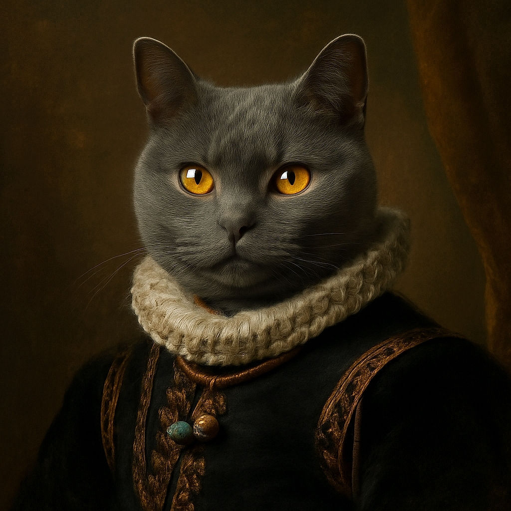 A curious grey cat with striking golden eyes peers through a glass window, its yellow collar bells jingling softly. The glass reflects the outdoor scene faintly, adding a dreamy layer to this cozy indoor moment.