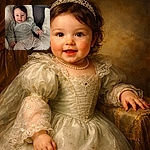 A delighted baby lounges in a cloud of fluffy pillows on a gray couch, grinning with a tiny tongue-out smile and reaching out with chubby hands — cozy pajamas and an embroidered top finish this irresistibly snug portrait.