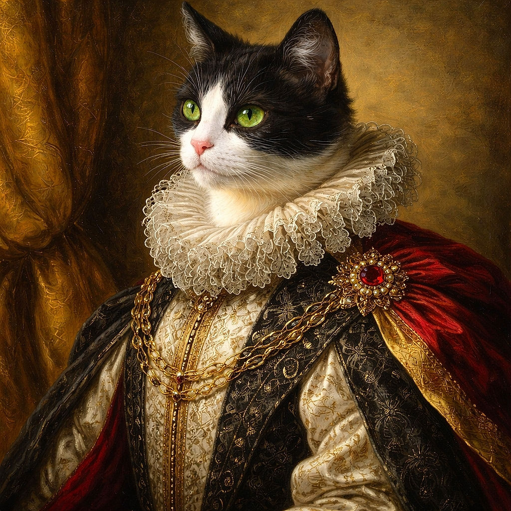 A charming black and white cat sits attentively on a tiled floor next to a textured wall and a rubber mat with circular holes, gazing off into the distance as if plotting its next adventure.