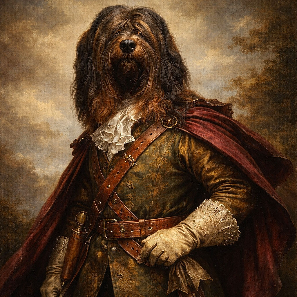 A gloriously shaggy dog sits like a furry ottoman with a perfectly groomed nose peeking through a curtain of hair — looks like someone styled a mop into a canine and it owns the room.