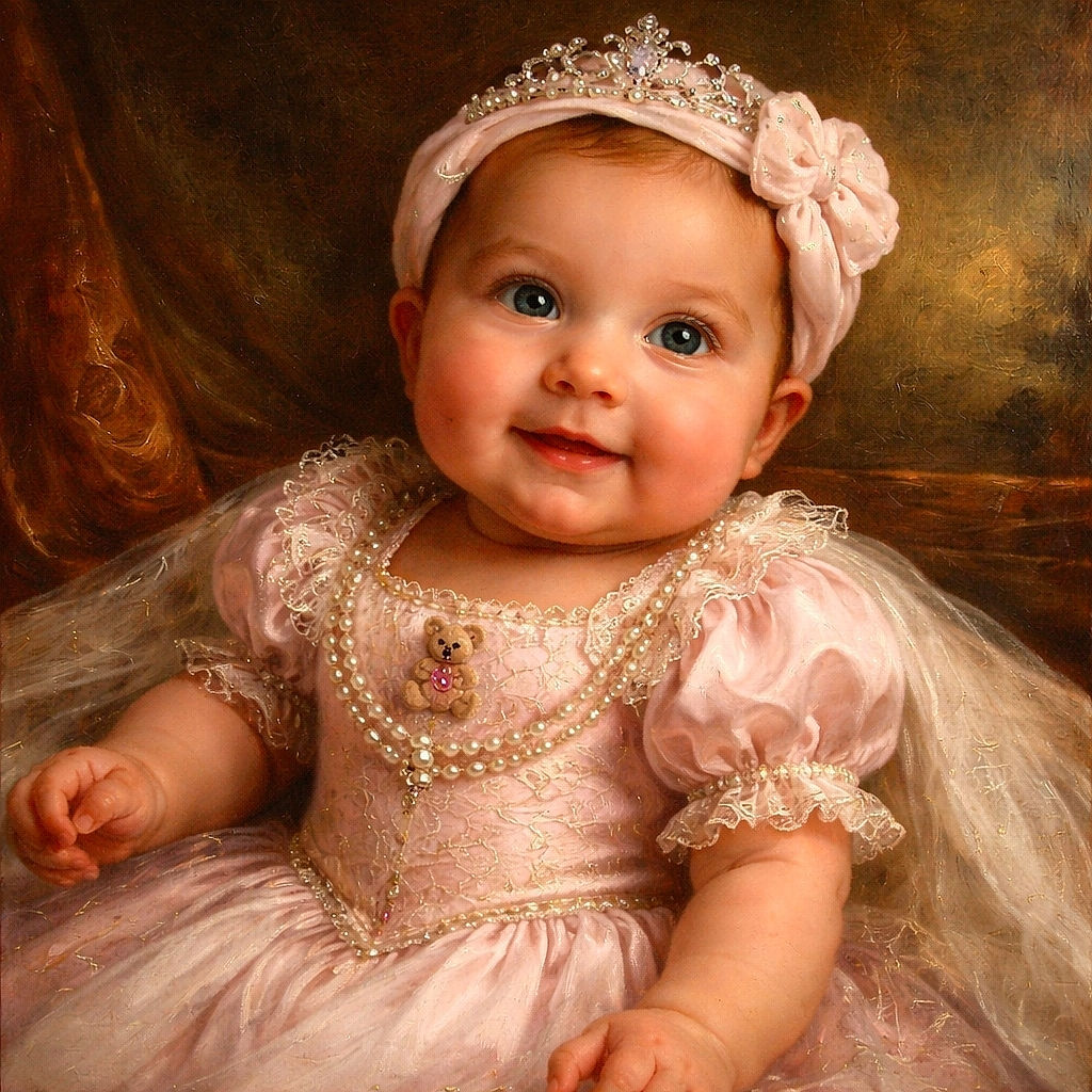 A joyful baby dressed in soft pink with a big bow headband, lying on a cozy textured pillow and blanket, reaching out with tiny hands and flashing a cute smile that could melt hearts.