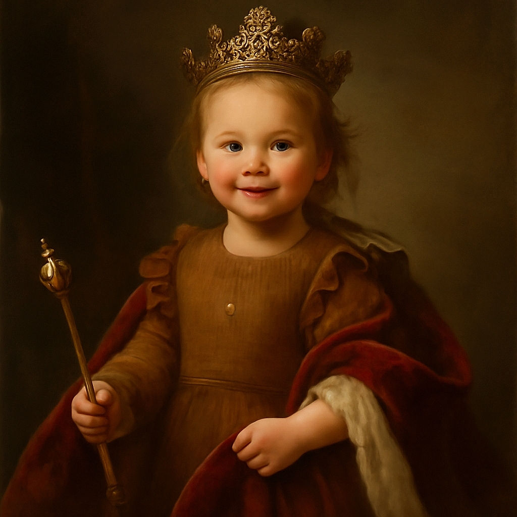 A joyful toddler with a slightly messy face stands behind a delicious-looking chocolate cake on a blue table, surrounded by a cozy living room filled with toys and a fireplace in the background, capturing a warm and candid birthday moment.