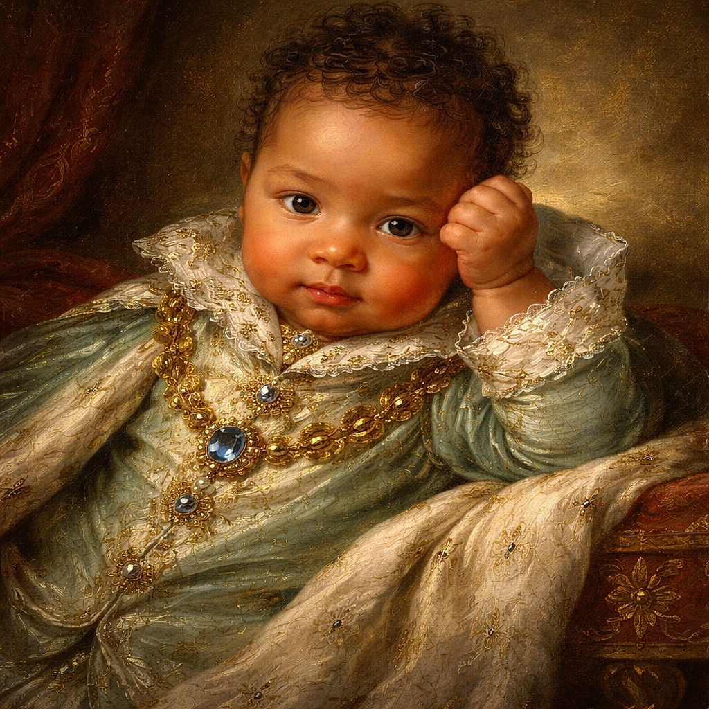 A curious baby lying on a patterned pillow, clutching a colorful remote control with a thoughtful expression, as if trying to figure out how it works.
