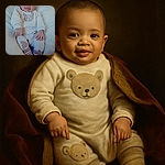 A cozy baby lounging comfortably on a soft, plush blanket, dressed adorably in matching bear-themed pajamas and socks, flashing a gentle smile that could melt hearts everywhere.