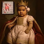 A cute baby in a pink outfit lies on a floral milestone blanket with numbers and text for tracking age, looking curiously at the camera. The photo has a timestamp overlay at the bottom, adding a digital diary vibe.