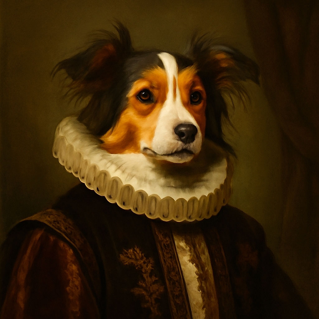 A fluffy dog is lying on its back on a wooden floor, looking playful and goofy with its paws up and ears flopped to the side, as if inviting belly rubs.