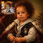 A cute toddler with curly hair is caught mid-snack, holding a yellow object with a slightly messy face, sitting comfortably on a cozy blanket. In the background, an adult figure stands near a doorway, and a TV screen glows softly with a beverage cup nearby, creating a warm, lived-in atmosphere.