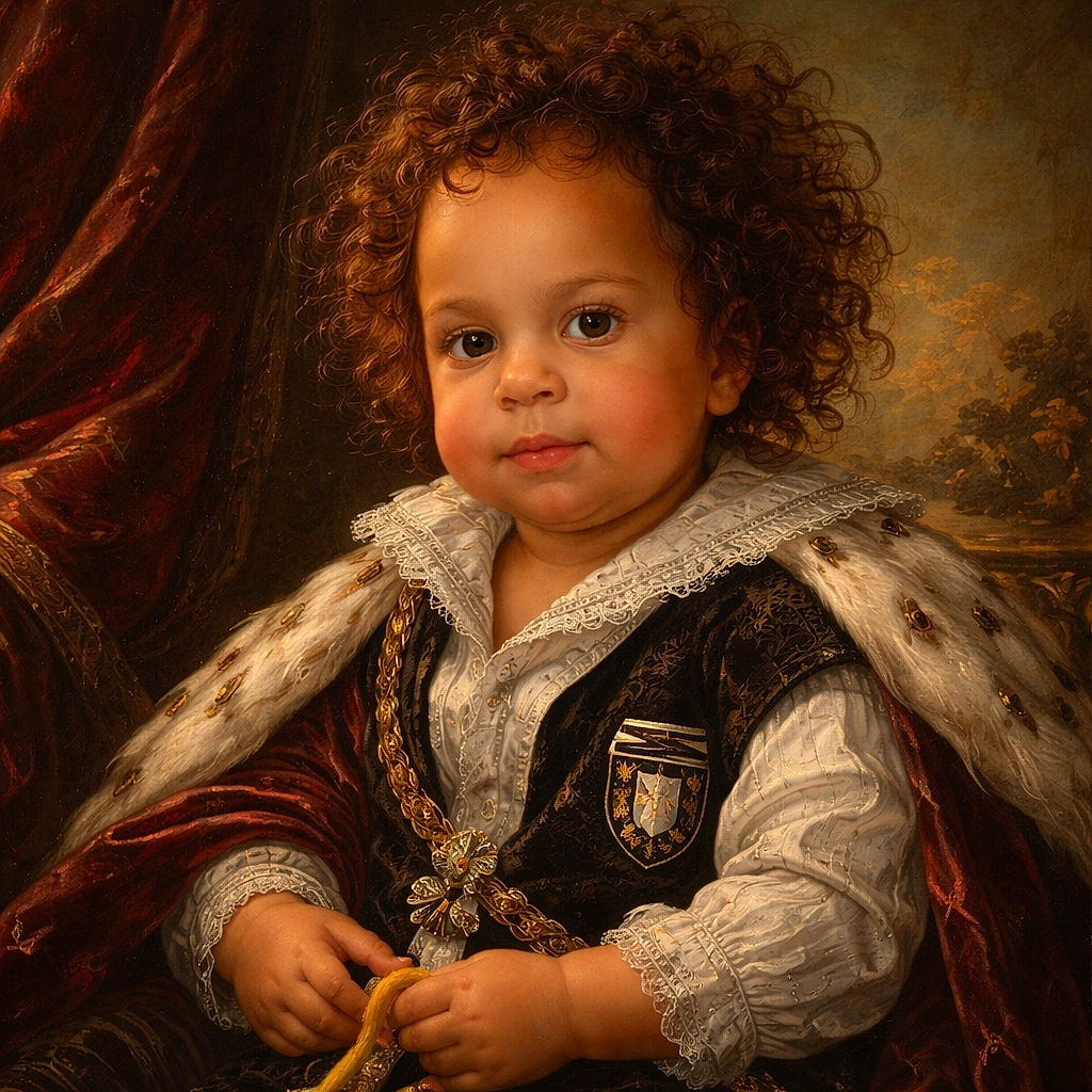 A cute toddler with curly hair is caught mid-snack, holding a yellow object with a slightly messy face, sitting comfortably on a cozy blanket. In the background, an adult figure stands near a doorway, and a TV screen glows softly with a beverage cup nearby, creating a warm, lived-in atmosphere.