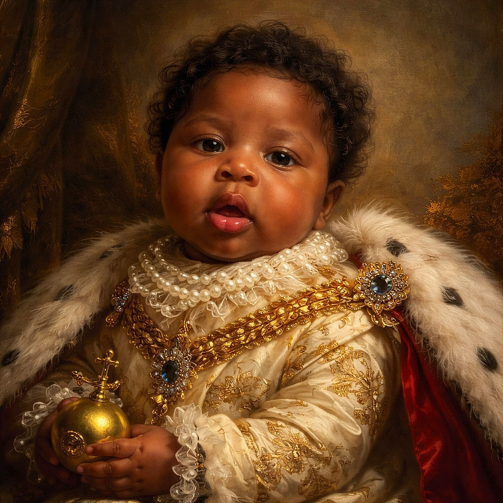 A sleepy, slightly drooly baby gazes at the camera like a tiny celebrity while nestled against an adult in a pink jacket and sparkly beanie — a cozy living-room snapshot with a couch and baby onesie featuring horse prints in the background.