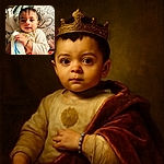 A wide-eyed baby clutching a milk bottle with tiny bracelets on both wrists, lying on a patterned pillow and wrapped in cozy blankets, looking curiously at the camera with a soft light highlighting the adorable face.