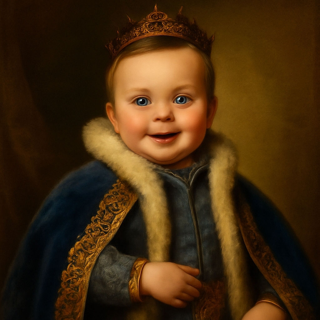 A cheerful baby bundled in a cozy blue and white jacket sits comfortably in a stroller, flashing a bright smile with a tiny tongue peek, while hands gently secure the harness. The background is softly blurred, focusing all attention on the adorable little face.