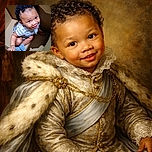 A cheeky little explorer has claimed a cardboard box as a royal throne — curly hair, bright eyes and a gummy grin staring up at the camera while one socked foot peeks out like proof of ownership.