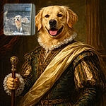 A sunlit golden retriever peers through a window with tongue out and a grin that says 'walk?' — framed by a bike seat and a backyard brick wall, like a friendly neighbor who knows all the secrets of the garden.