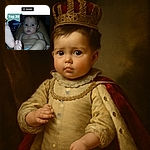 A chubby-cheeked baby with wide eyes and a curious expression is lying back with legs up, captured in a candid moment. The photo includes a visible text overlay with social media and contest-related information, making the baby the star of an online voting or ranking event.