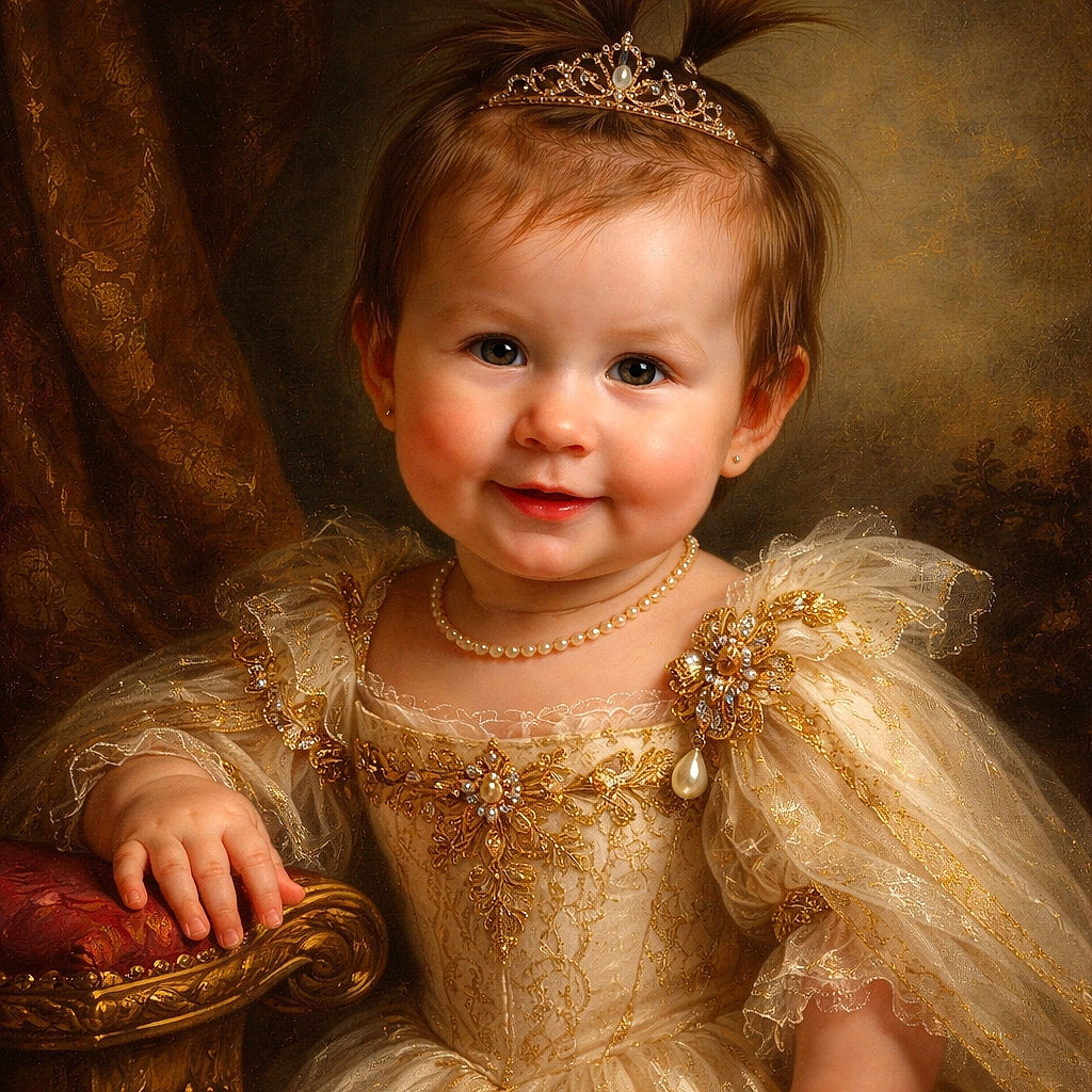 A joyful toddler with a playful ponytail is sitting at a wooden table, holding a colorful box of rubber bands. The child is smiling mischievously, with a slightly messy face, while an adult partially visible in the background wears a Tim Burton shirt.