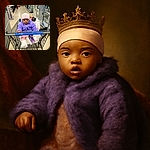 A wide-eyed baby bundled in a fluffy purple jacket and a pink hat sits snugly in a shopping cart, gripping the handle like a tiny captain steering through the aisles of a brightly lit store filled with gadgets and accessories.