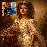 A young child with wild, curly hair stands confidently indoors wearing a black graphic t-shirt featuring a spooky character. The background shows a cozy kitchen and living area with a baby walker and a scooter, capturing a candid and everyday moment.
