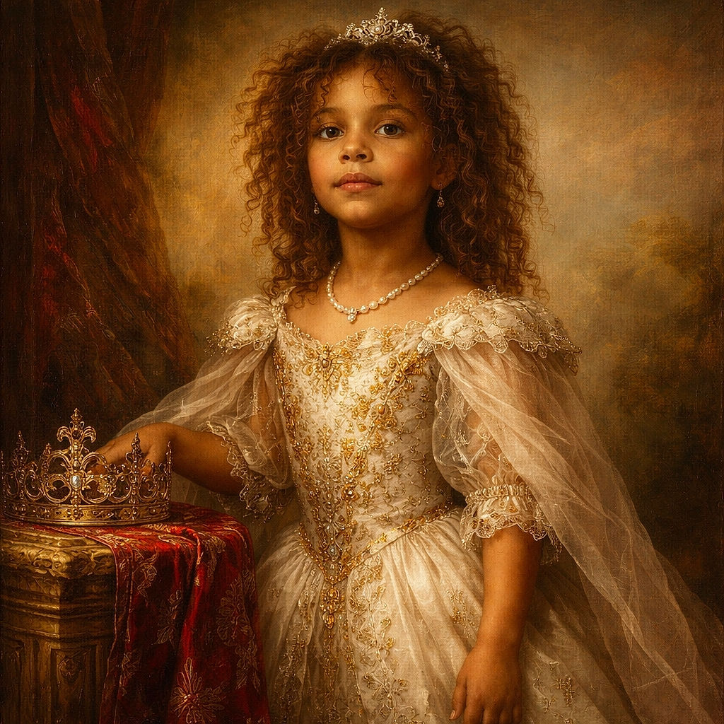 A young child with wild, curly hair stands confidently indoors wearing a black graphic t-shirt featuring a spooky character. The background shows a cozy kitchen and living area with a baby walker and a scooter, capturing a candid and everyday moment.