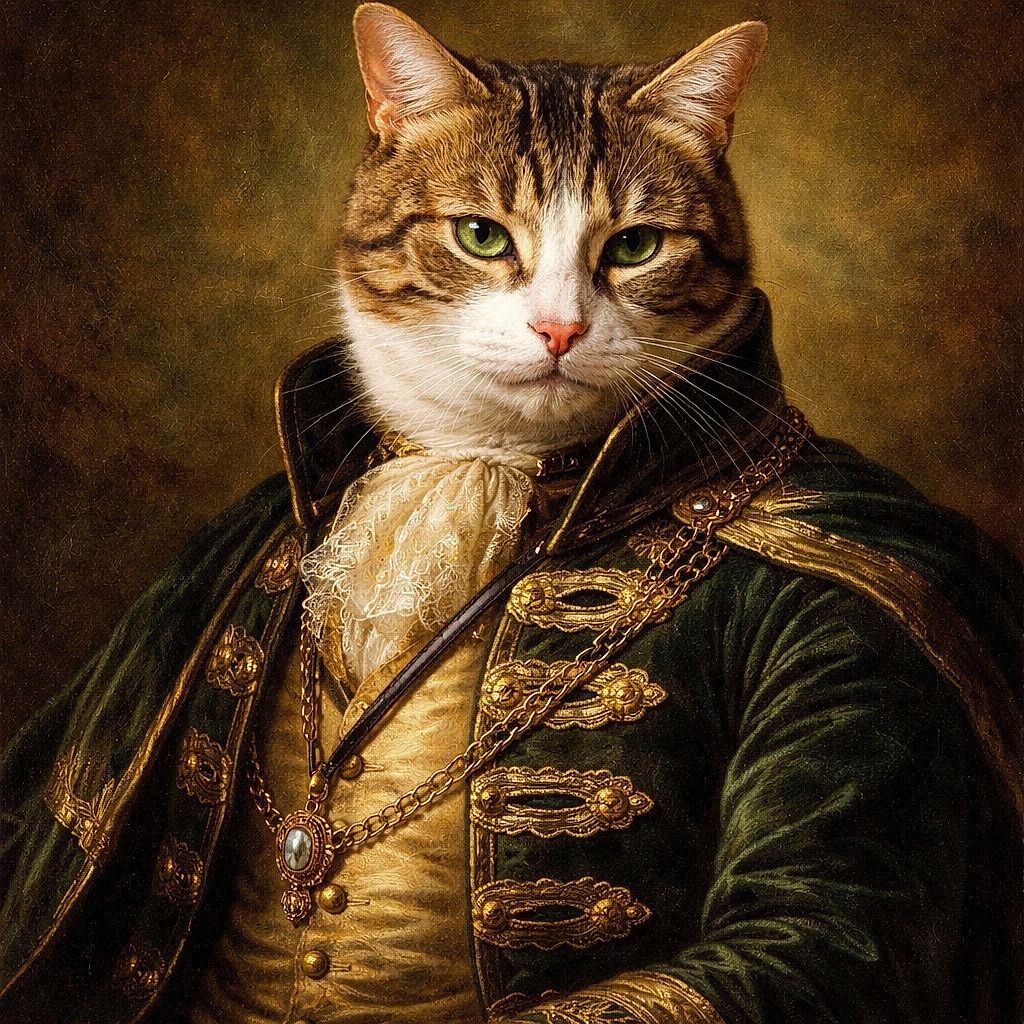 A charming tabby cat with striking green eyes lounges comfortably on a textured stone surface, its white paws neatly tucked under its body, looking curiously at the camera with a calm and regal demeanor.