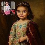 A cute little girl with a messy face from spaghetti sauce stands confidently on a chair in a cozy kitchen, while a blurred boy reaches out near the table with a bowl of half-eaten spaghetti in the foreground.